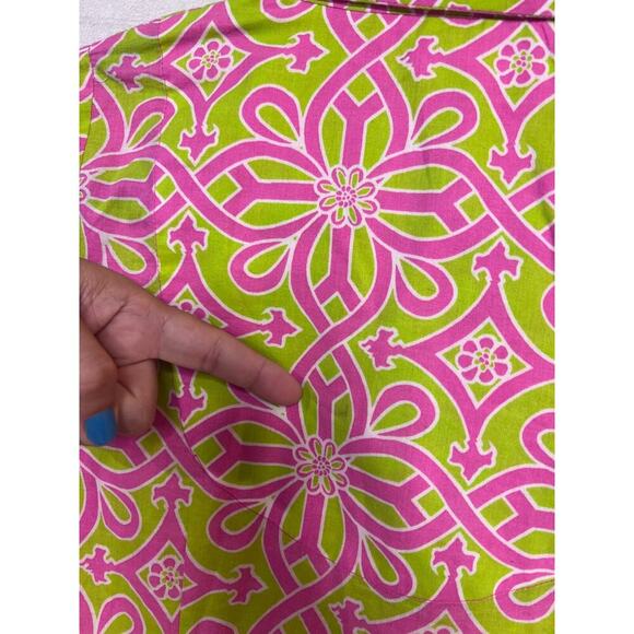 Gretchen Scott Designs Priss Brooks Ruffle Blouse Pink Green Sz XS - Picture 8 of 8